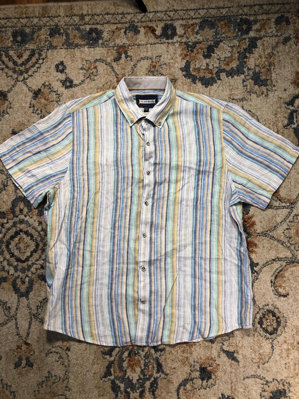 32 Bar Blues Shirt Mens XL Multicolor Stripe Cotton Short Sleeve Button-Up